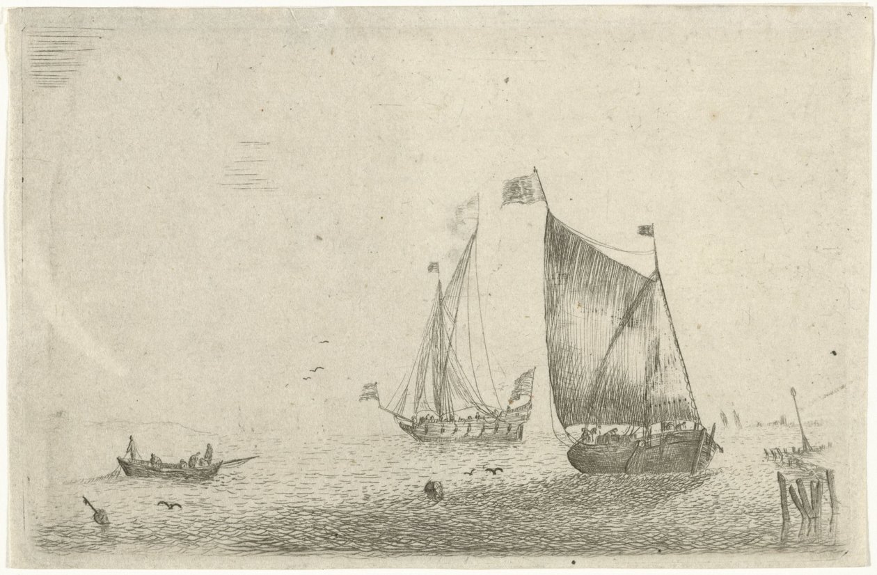 Vue de mer avec un bateau de pêche - Bonaventura Peeters (I)