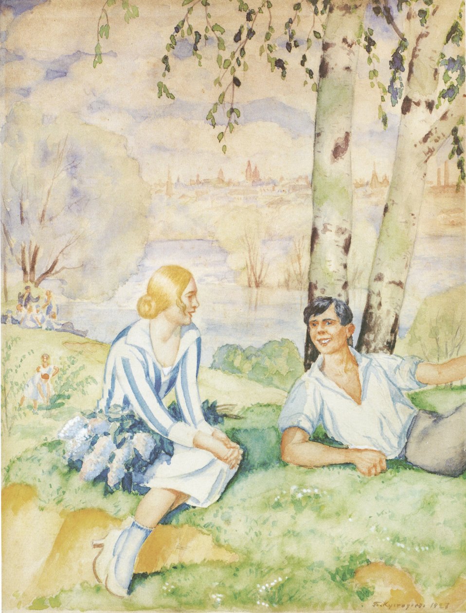 Printemps sur la rive, 1927 - Boris Mikhailovich Kustodiev