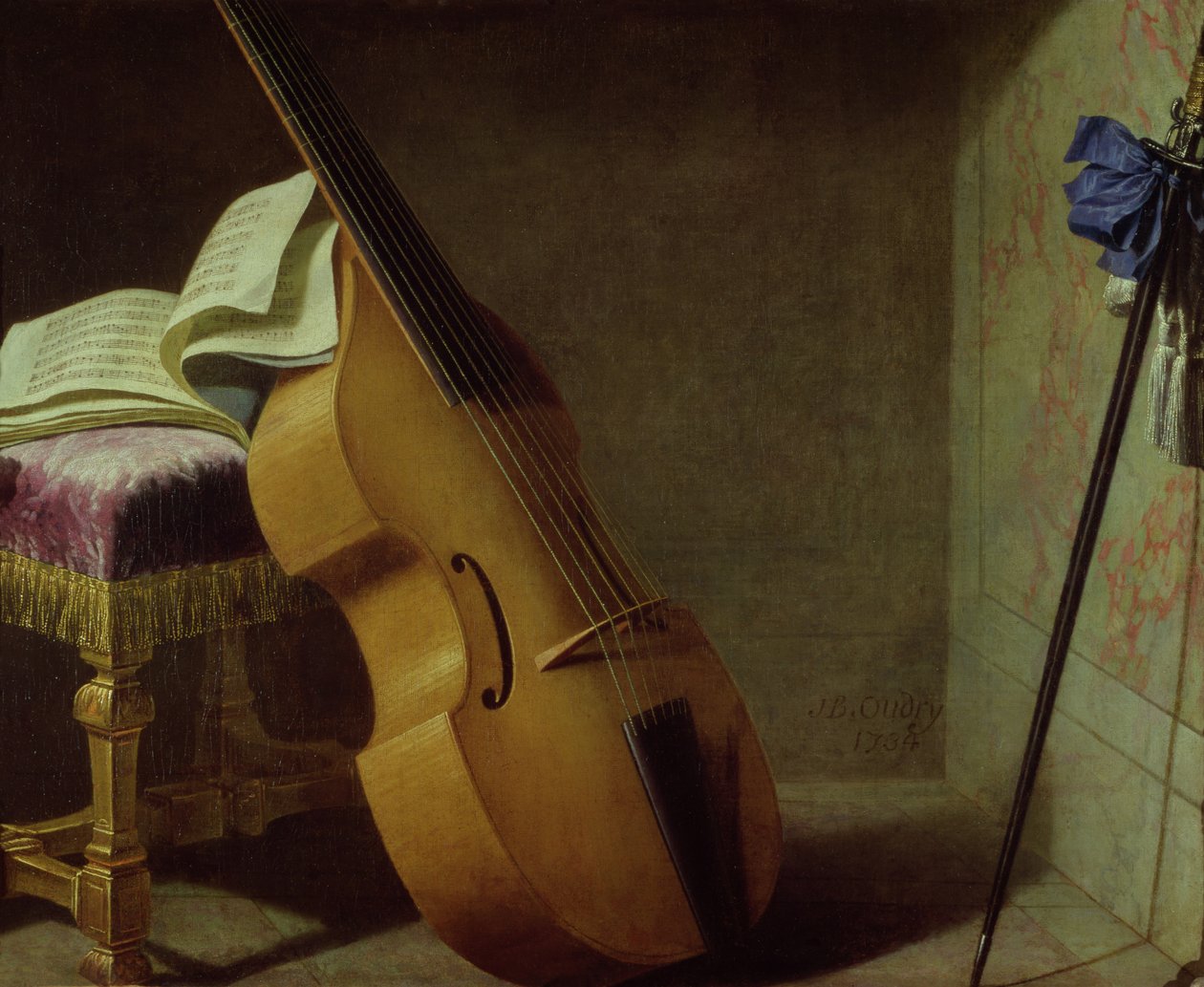 Violon basse, partition et une épée, 1693 - Boyer