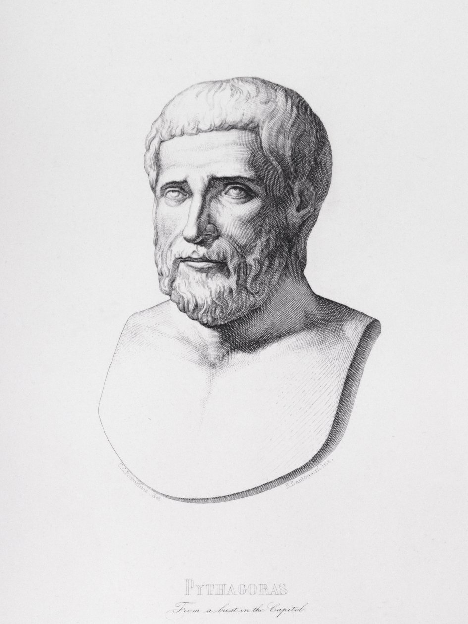 Portrait de Pythagore (c.580-500 av. J.-C.) gravé par B.Barloccini, 1849 - C.C Perkins