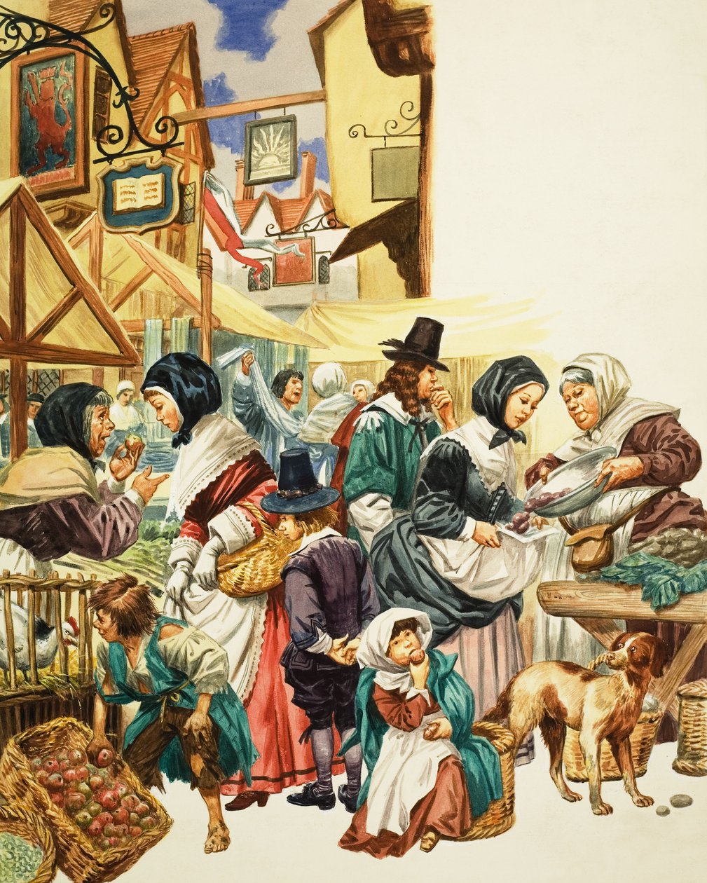 Scène de rue jacobéenne (gouache sur papier) - C.L. Doughty