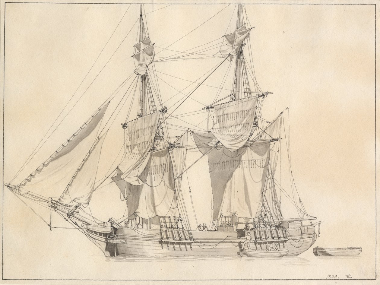 En brig tørrer sejl - Christoffer Wilhelm Eckersberg