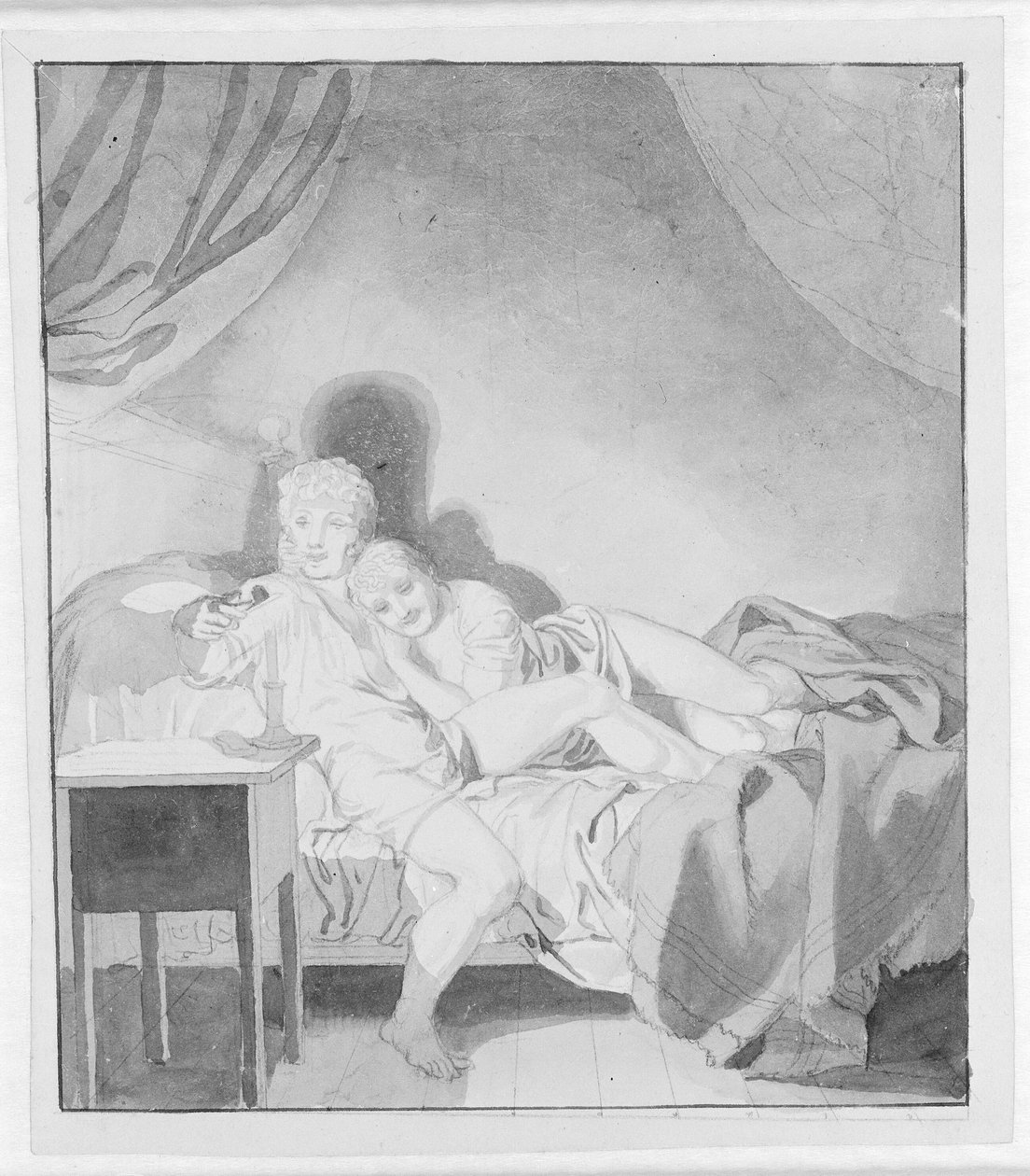 Un couple câlin au lit - Christoffer Wilhelm Eckersberg