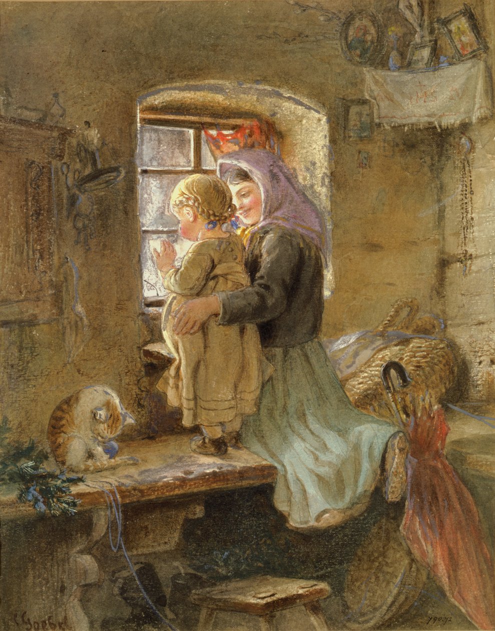 Intérieur : paysanne et enfant - C. Goebel