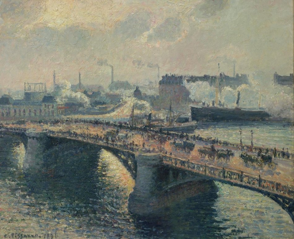Le Pont Boieldieu à Rouen, soleil couchant, temps brumeux - Camille Jacob Pissarro