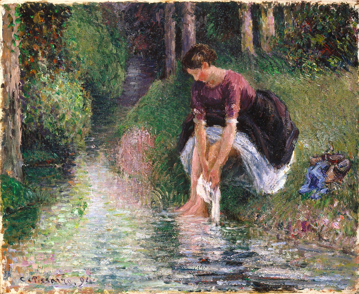 Femme se lavant les pieds dans un ruisseau - Camille Jacob Pissarro