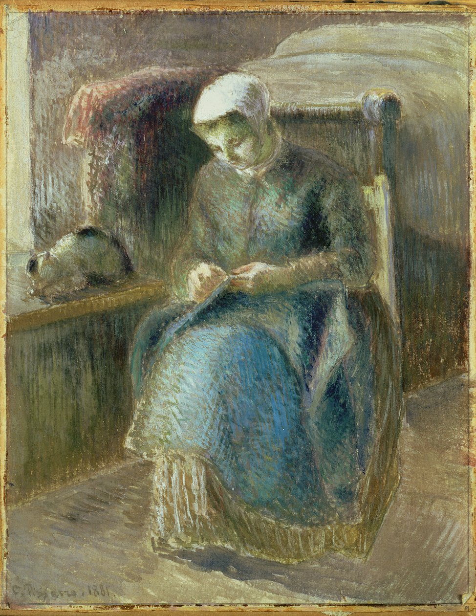 Femme cousant - Camille Jacob Pissarro