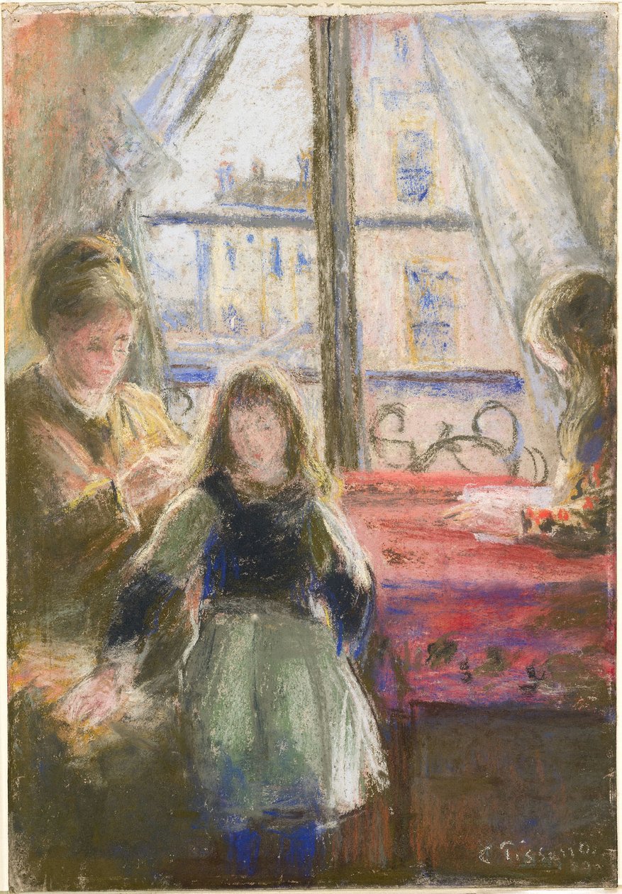 À la fenêtre, Rue des Trois Frères - Camille Pissarro