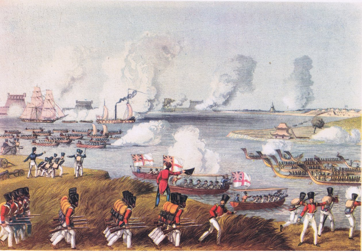 Forces navales et militaires combinées en Birmanie, 17 mars 1825, de British Adventure publié par Collins, 1947 - Captain R. N. Thornton