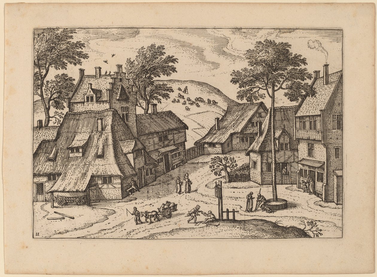 Place du village avec sanctuaire - Carel Collaert