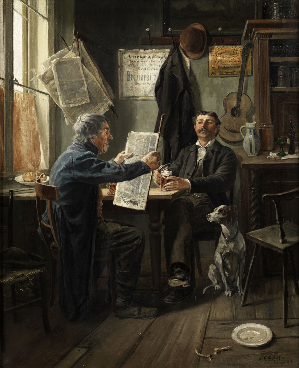 Lecture de journaux à la table de bière - Carl Friedrich Schulz