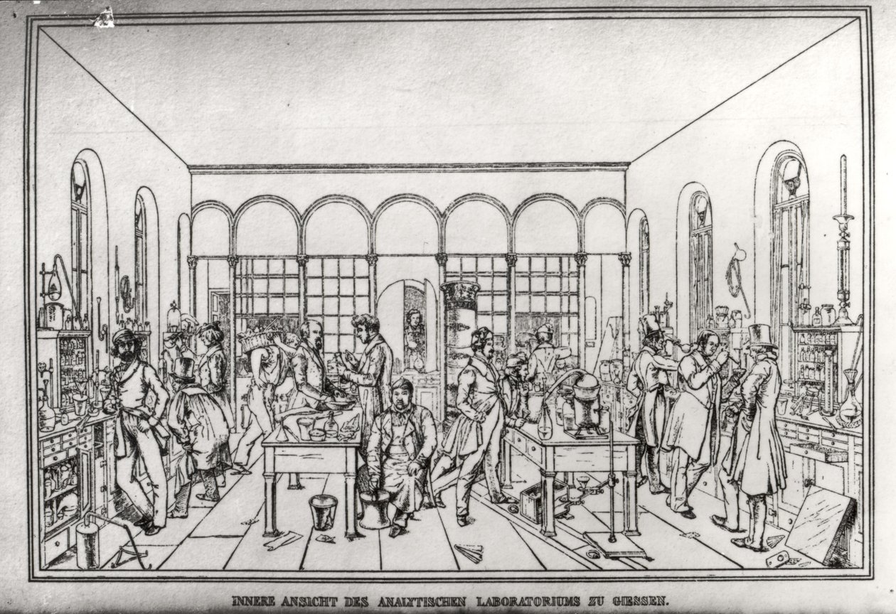 Vue du laboratoire de chimie du baron Justus von Liebig (1803-73) à Giessen - Carl Friedrich Wilhelm Trautschold