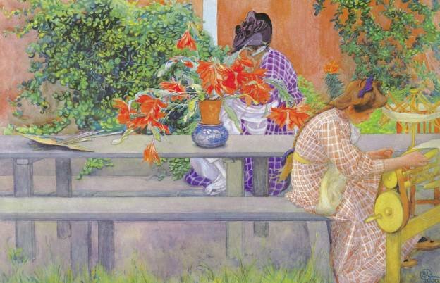 Karin et Brita avec un cactus - Carl Larsson