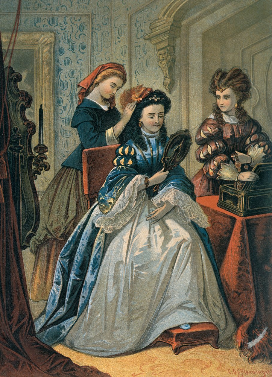 Cendrillon coiffant ses sœurs pour le bal, illustration pour 