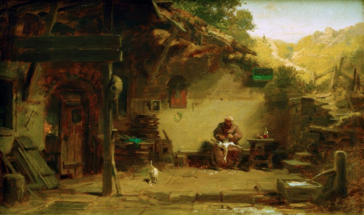 Vieux moine plumant une oie devant son ermitage - Carl Spitzweg