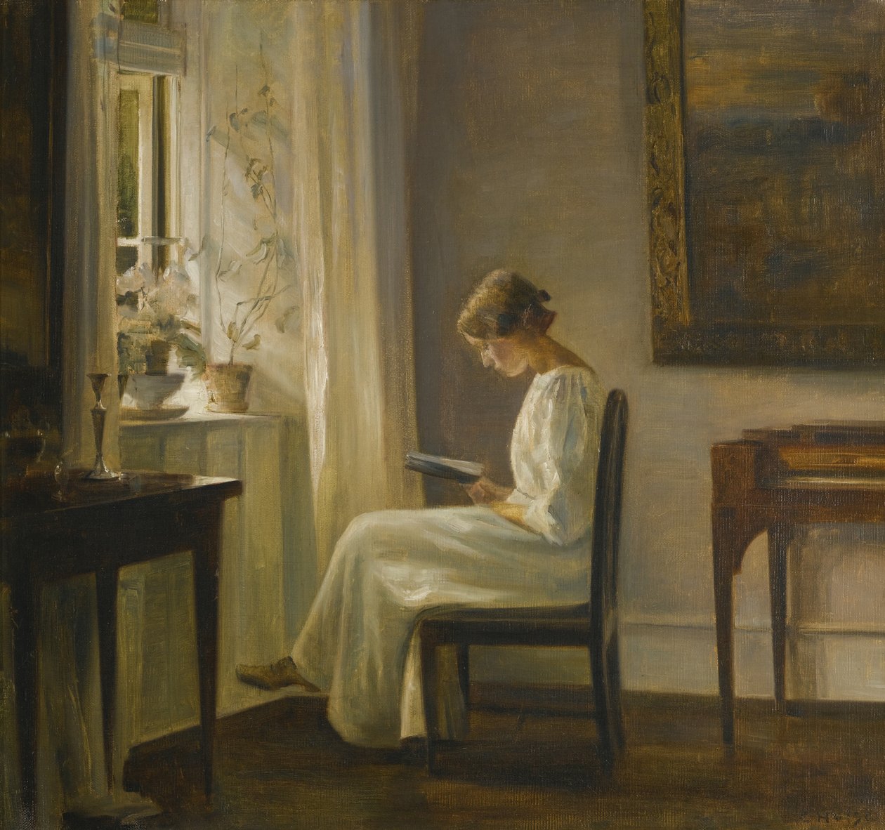 Intérieur avec une femme lisant - Carl Holsoe