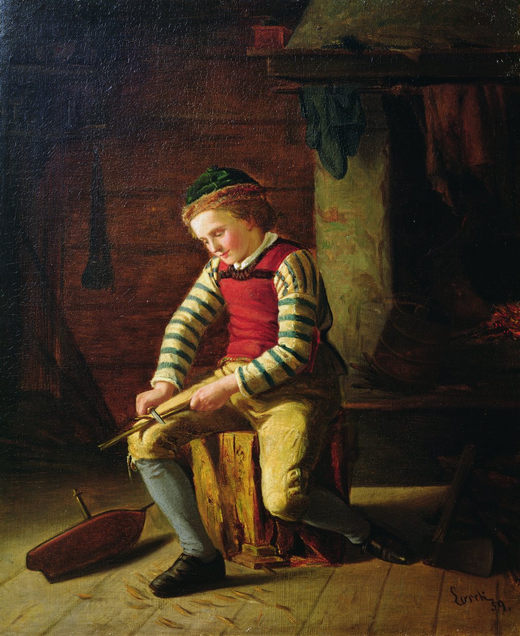 Garçon fabriquant un bateau en bois - Carl Julius Lorck