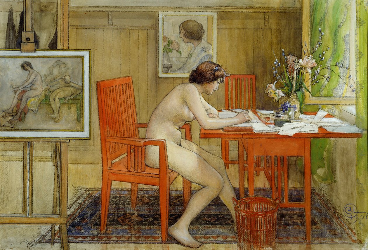 Le modèle écrivant une carte postale - Carl Larsson