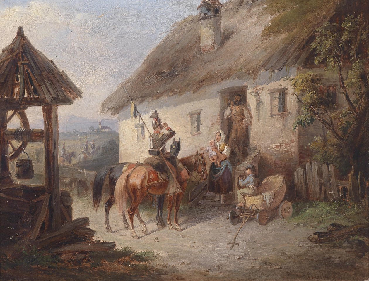 Uhlans autrichiens devant une ferme - Carl Martin Ebersberg