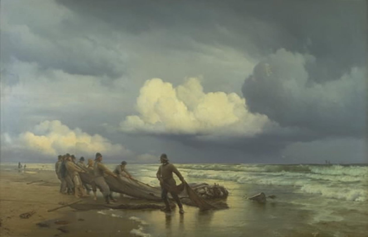 Pêcheurs tirant des filets sur la plage nord de Skagen - Carl Neumann