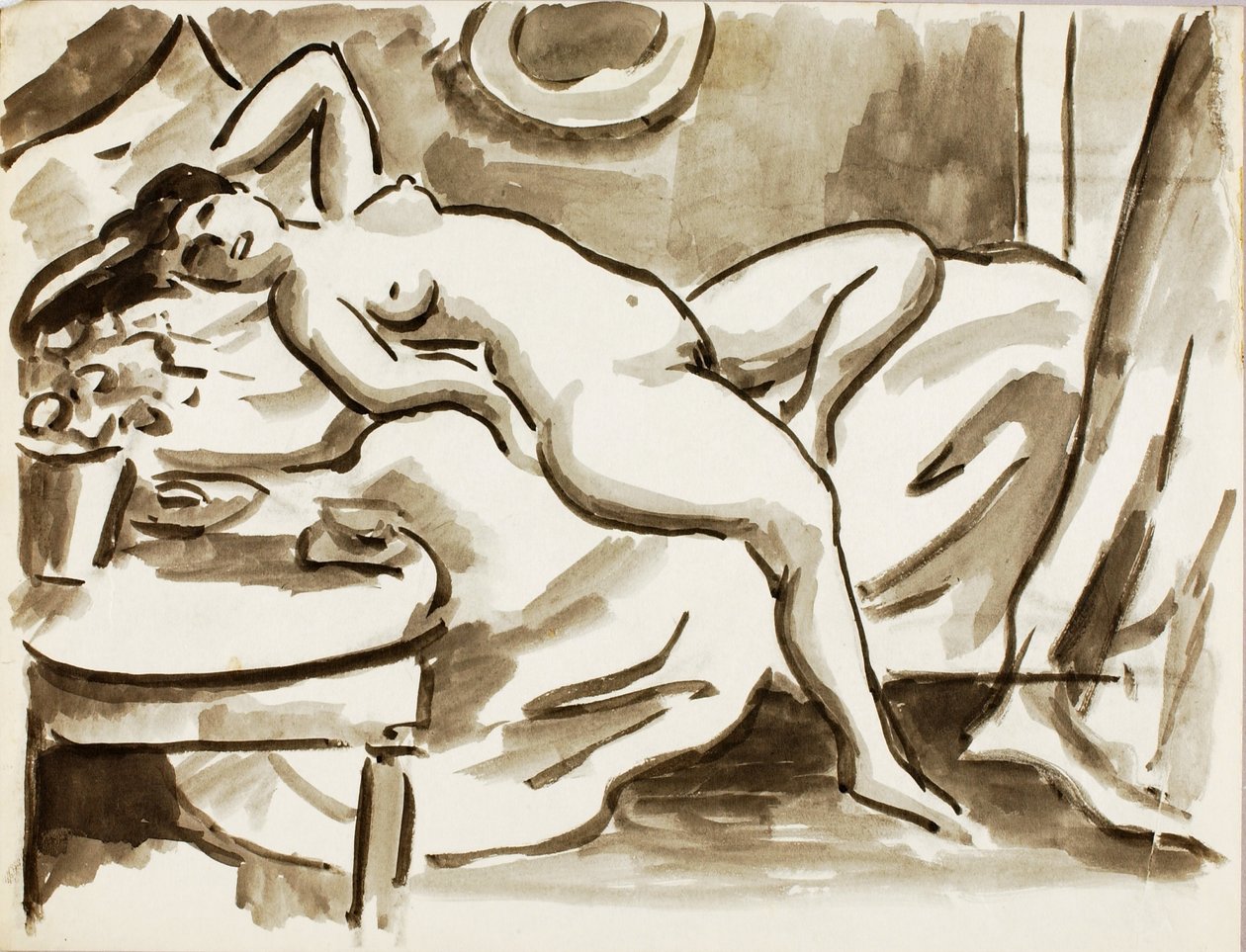 Nu féminin couché avec table - Carl Newman