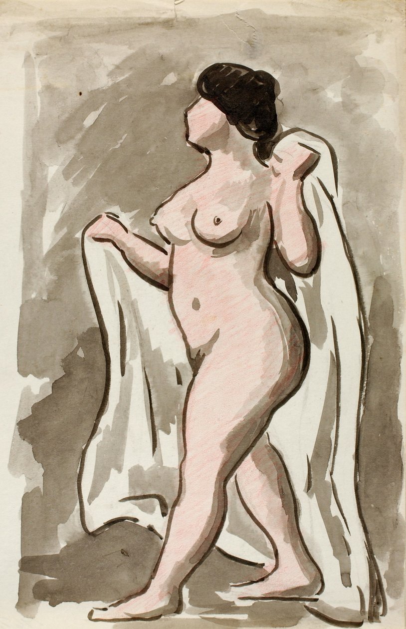 Nu féminin debout avec drapé - Carl Newman