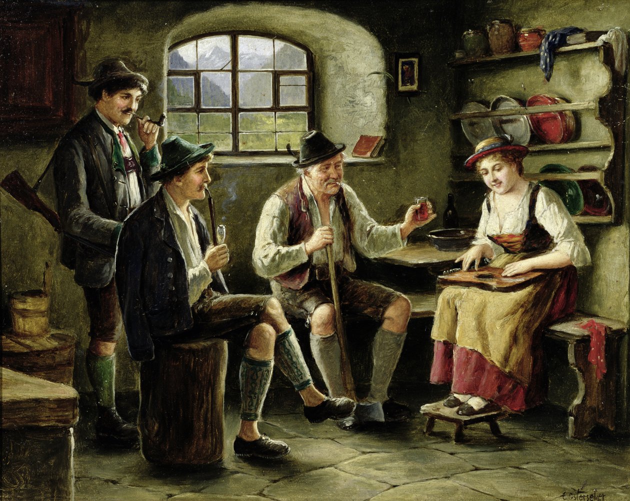 Jeune femme jouant de la cithare - Carl Ostersetzer
