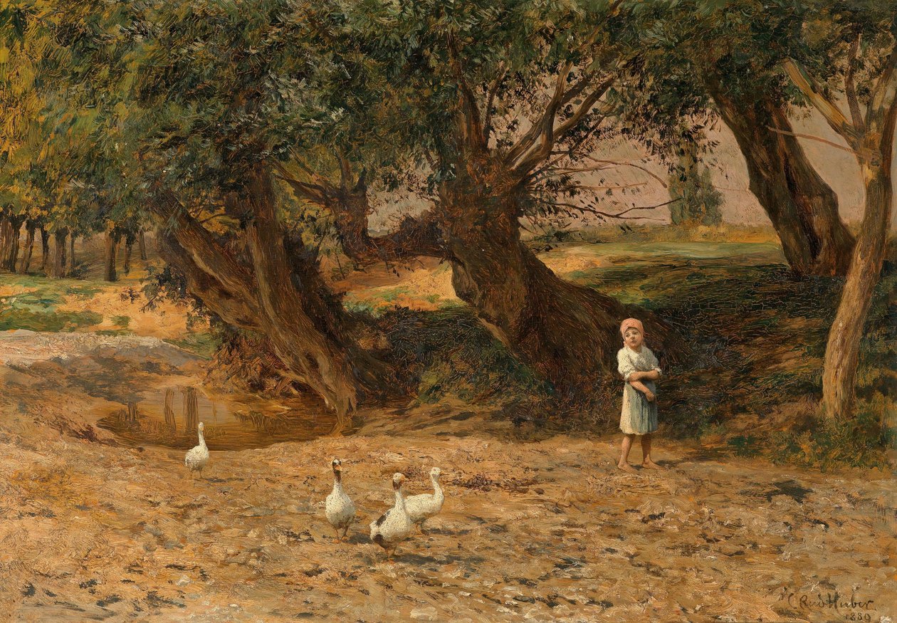 La petite fille aux oies sous les saules - Carl Rudolf Huber