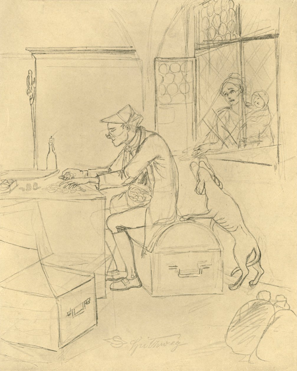 Der Geizhals, milieu-fin 19e siècle, vers 1924 - Carl Spitzweg
