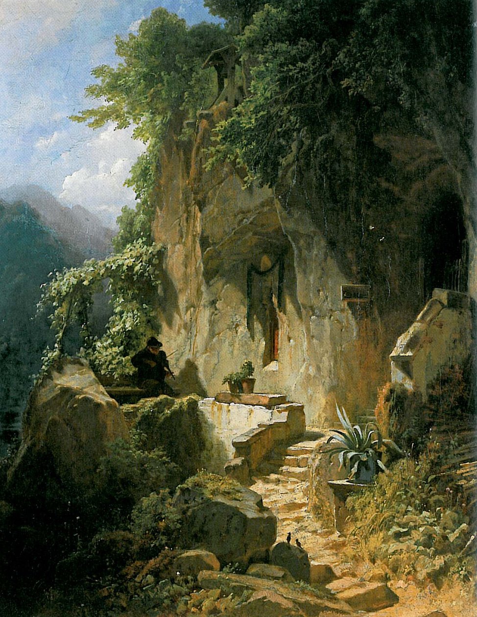 Ermite jouant de la musique devant sa grotte - Carl Spitzweg