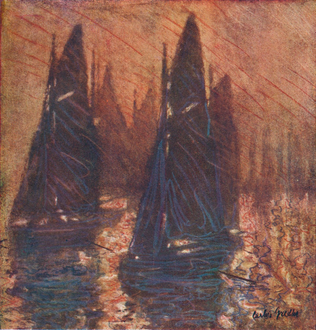 Bateaux de pêche dans le brouillard, vers 1913 - Carlos Grethe