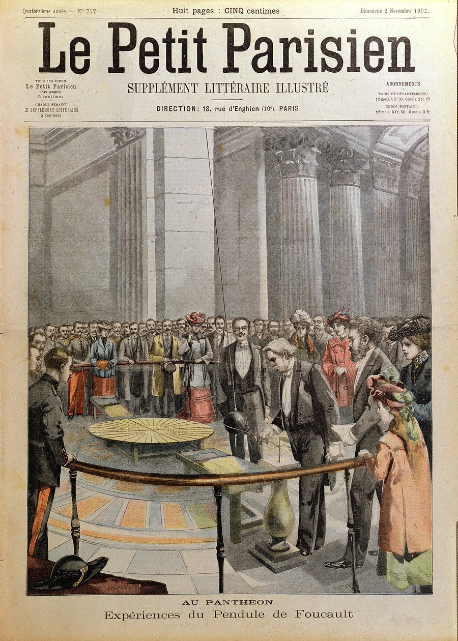 Expérience avec le pendule de Foucault au Panthéon à Paris, de 