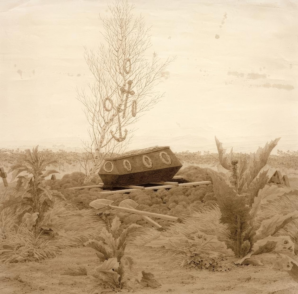 Cercueil sur une tombe fraîche - Caspar David Friedrich