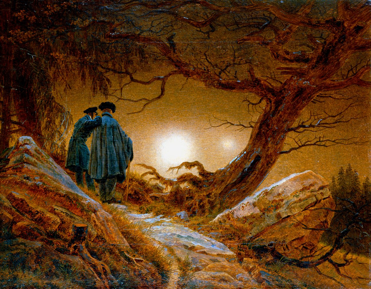 Deux hommes contemplant la lune, vers 1825-1830 - Caspar David Friedrich