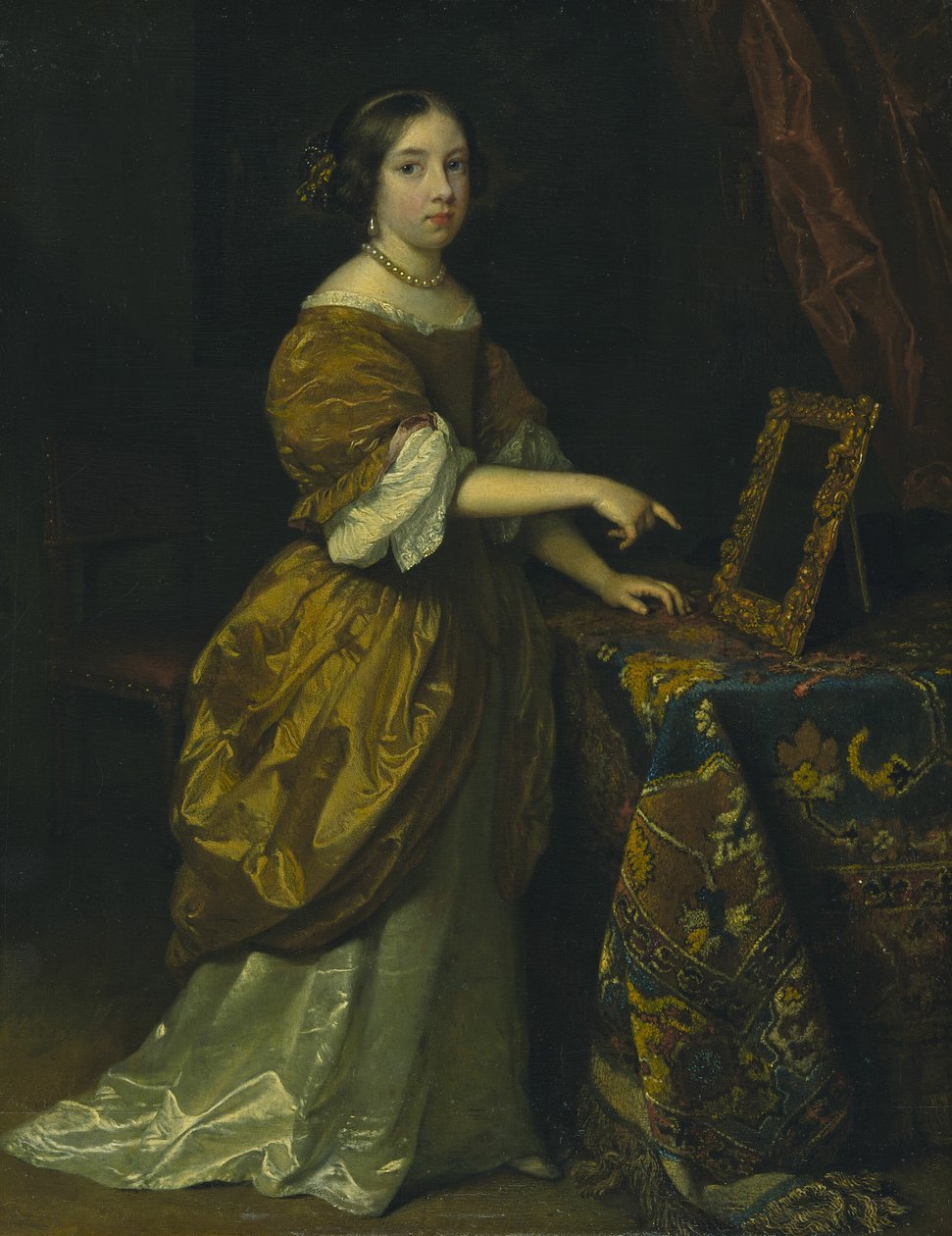 Fille debout devant un miroir - Caspar Netscher