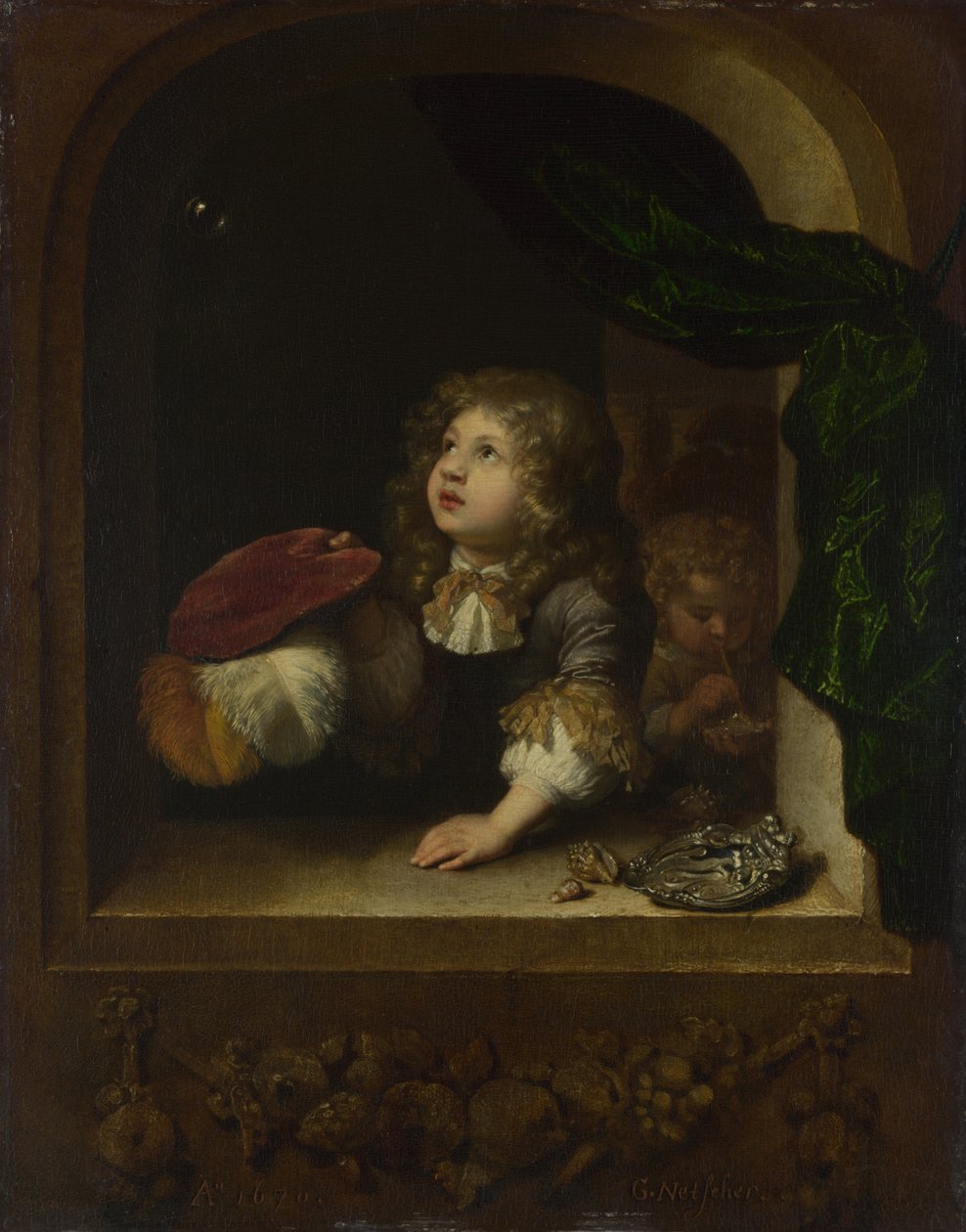 Deux garçons soufflant des bulles, vers 1670 - Caspar Netscher