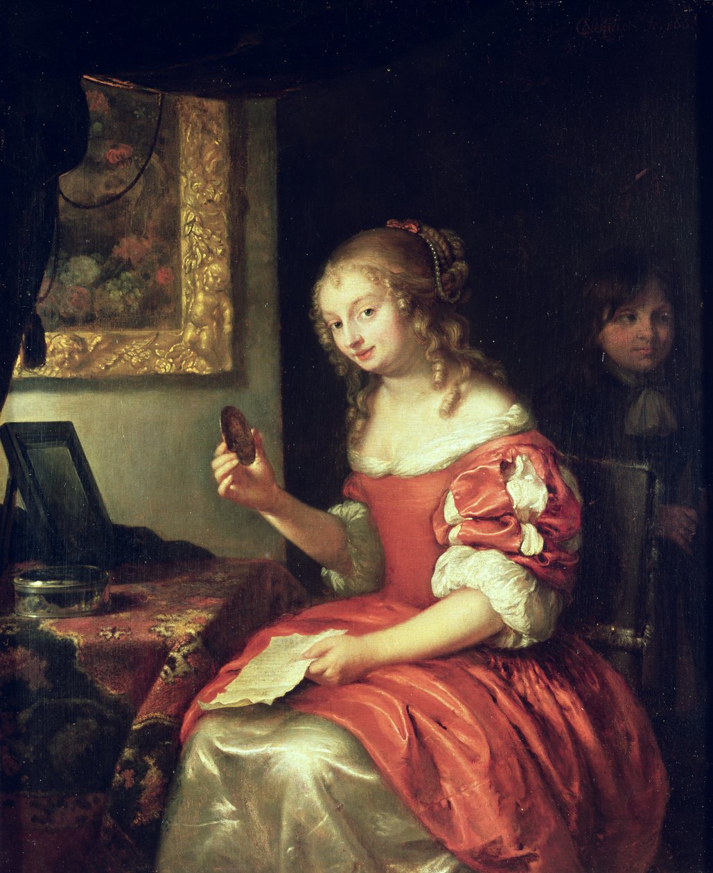 Jeune femme avec lettre et médaillon, 1667 - Caspar Netscher