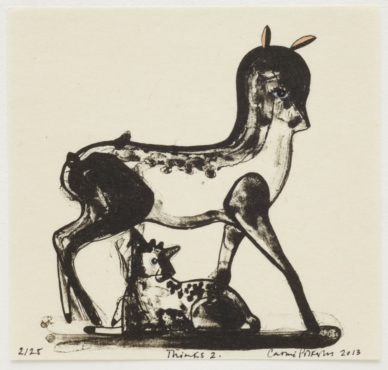 Thinks 2, 2013 (lithographie avec coloration à la main) - Cathie Pilkington