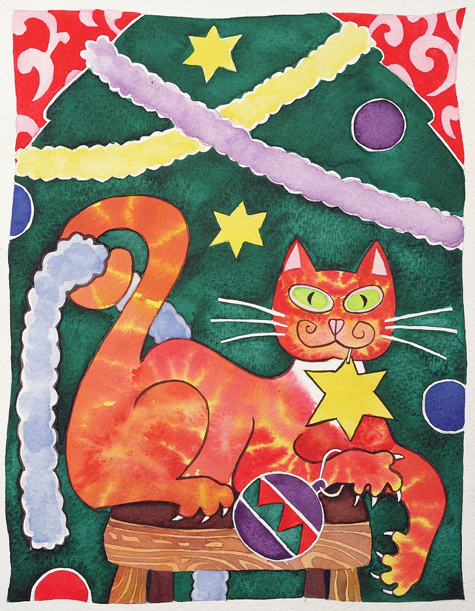 Chat de Noël avec décorations - Cathy Baxter