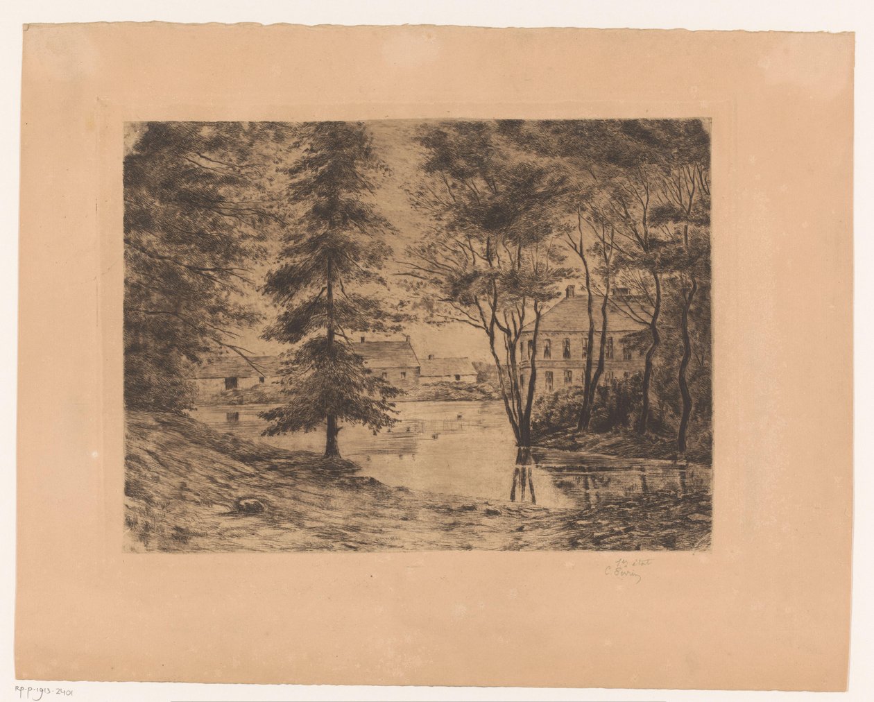 Vue sur le château de Ghlin - Ch. Perrin (signed by artist)