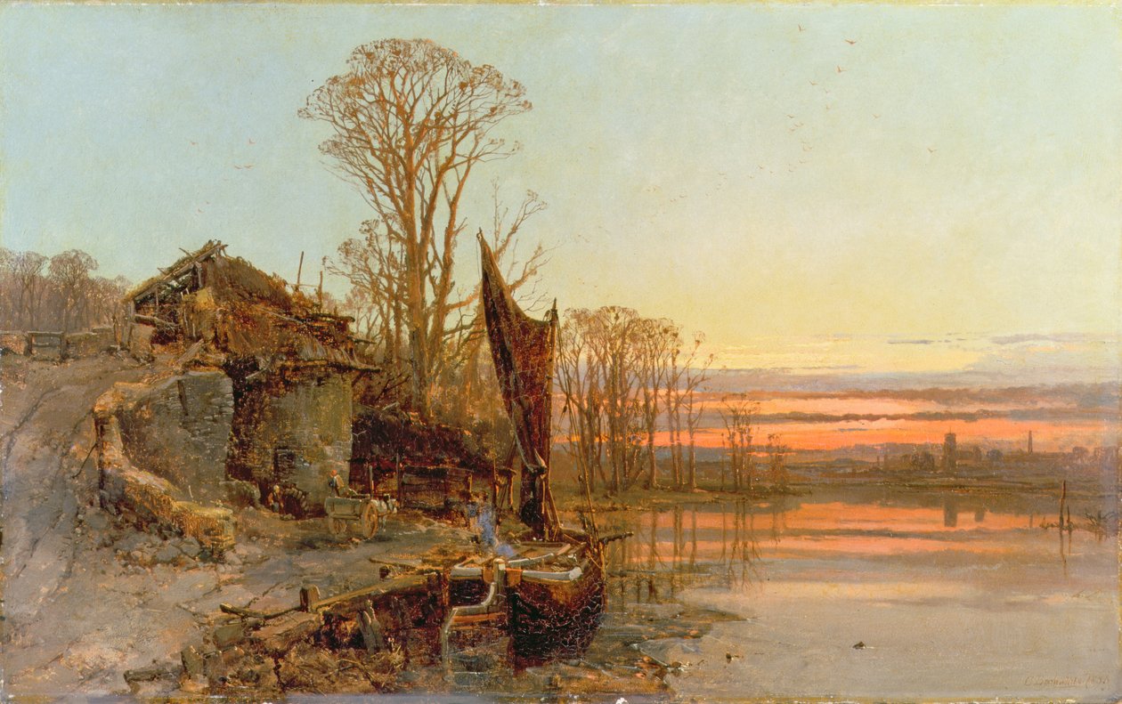 Paysage avec une Chaumière en Ruine au Coucher du Soleil, 1898 - Charles Branwhite