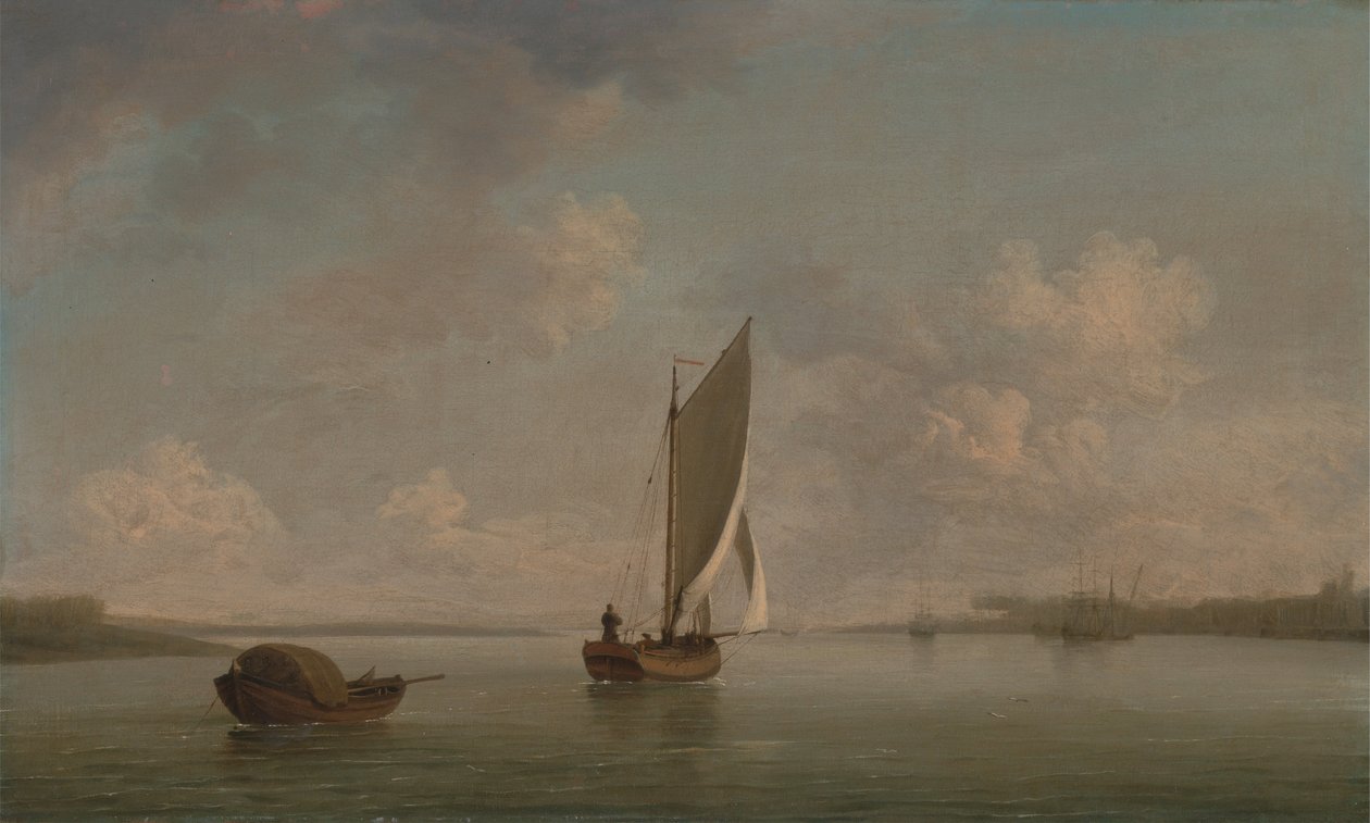 Un smack sous voile par une légère brise dans une rivière - Charles Brooking