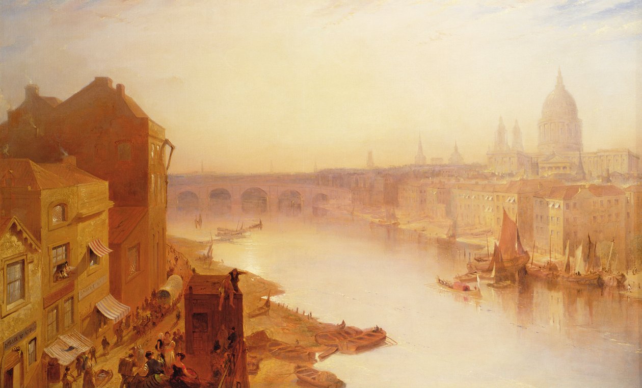 Cathédrale Saint-Paul : Depuis le pont de Southwark, 19ème siècle - Charles Claude Pyne