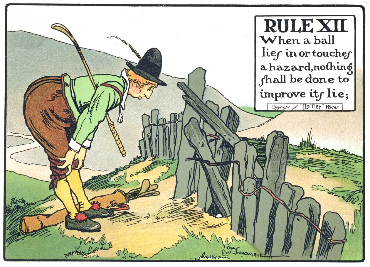 Règle XII : Quand une balle repose dans ou touche un obstacle, rien ne doit être fait pour améliorer sa position, extrait de 