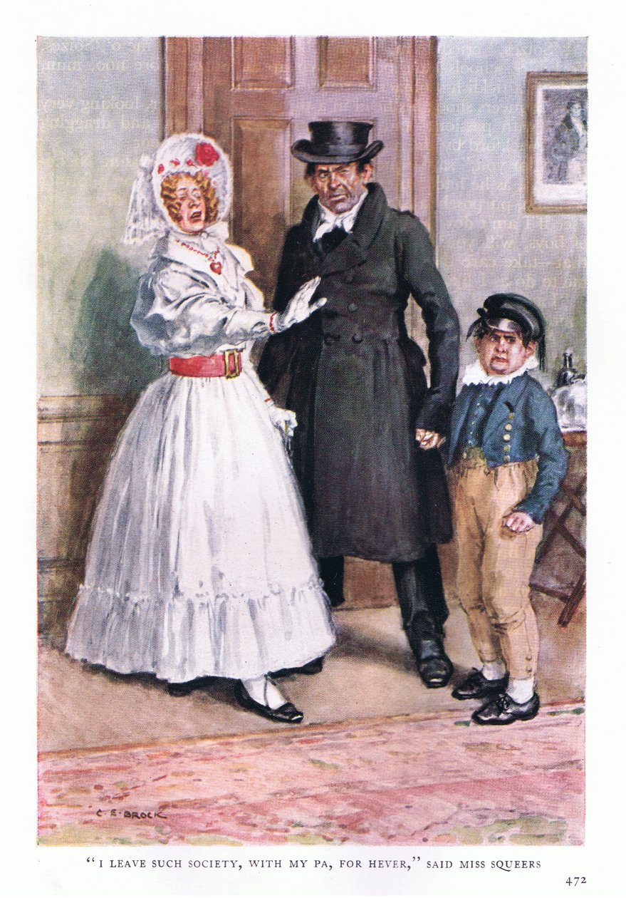 Je quitte cette société, avec mon père, pour toujours dit Miss Squeers - Charles Edmund Brock