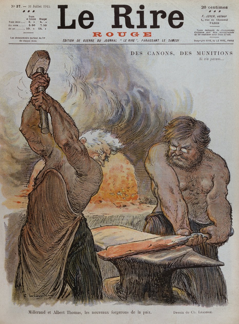 Alexandre Millerand et Albert Thomas en forgerons forgeant la paix, illustration de couverture de 