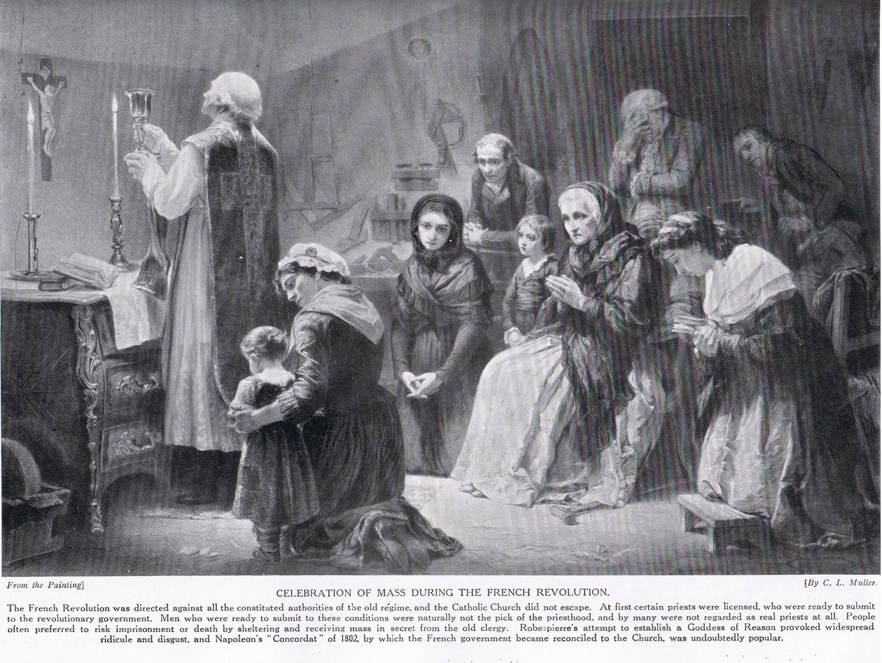 Célébration de la messe pendant la Révolution française, illustration de 