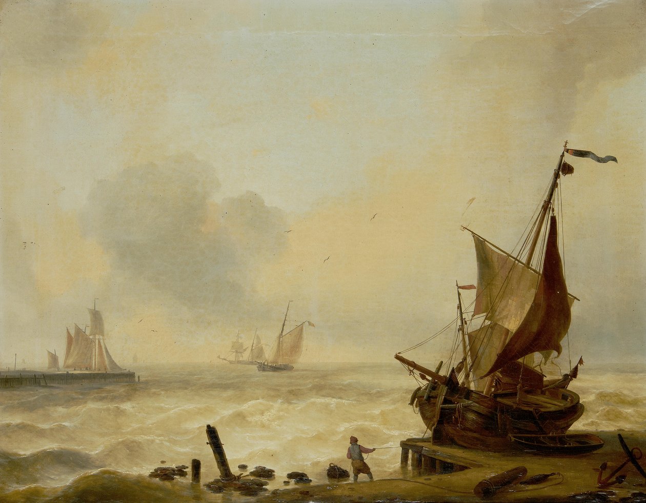 Petits bateaux luttant dans une forte houle à l