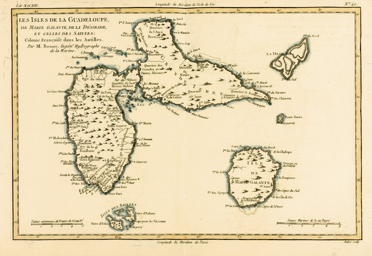Les îles de la Guadeloupe, Marie-Galante, La Désirade et les îles des Saintes, colonies françaises dans les Antilles, de 