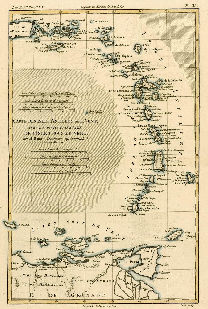 Les Petites Antilles ou les îles du Vent, avec la partie orientale des îles Sous-le-Vent, de 